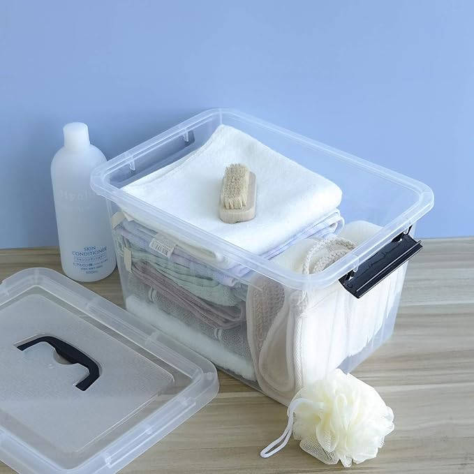 Farmoon 12 Quart Clear Storage Bin Plastic Stackable Box/Cotainer with Lid and Black Handle