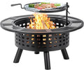 36 inch Outdoor Fire Pit with GrillWood Burning Firepits for Outside with Lid &amp Fire PokerMetal 3-in-1 Fire Pit Table with Cooking GrateOutdoor Fireplaces for BonfireYardBBQ（Jet Black）