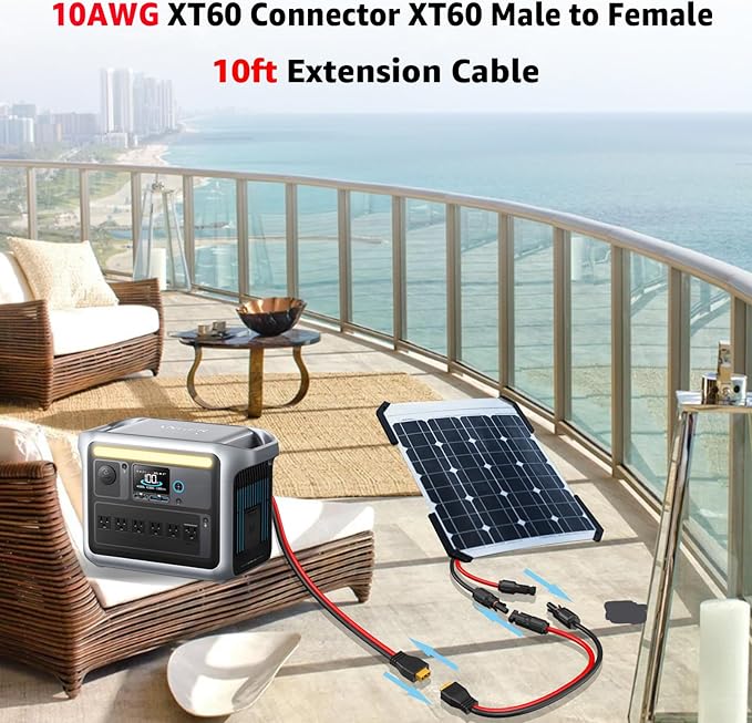 10AWG XT60 Extension Cable XT60 Male to Female Connector Compatible with RC Battery/Solar Portable Power Power Station/Portable Solar Panel(Cable Length 10ft)