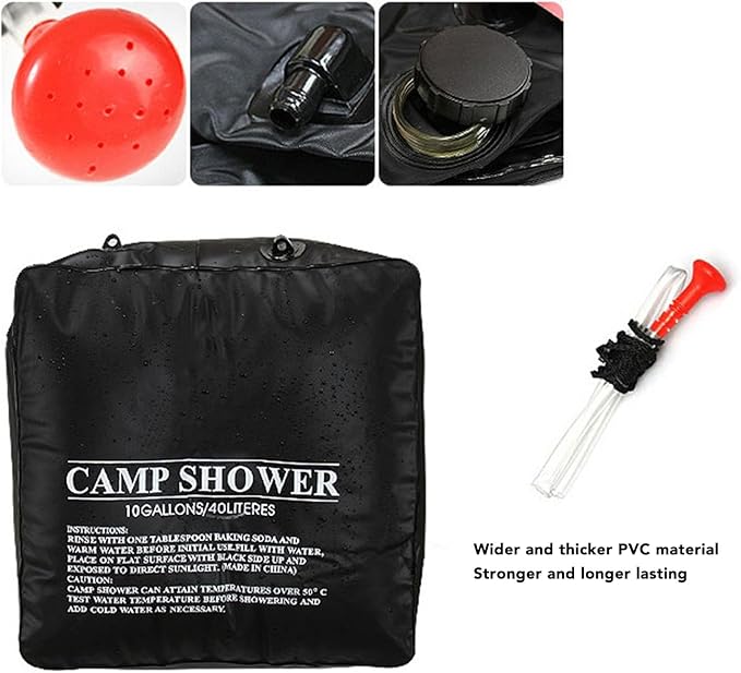 Solar Shower Bag Portable 40L PVC Thickened Outdoor Camping Shower Large Capacity Solar Heating Removable Hose - Convenient for Hiking Beach Traveling