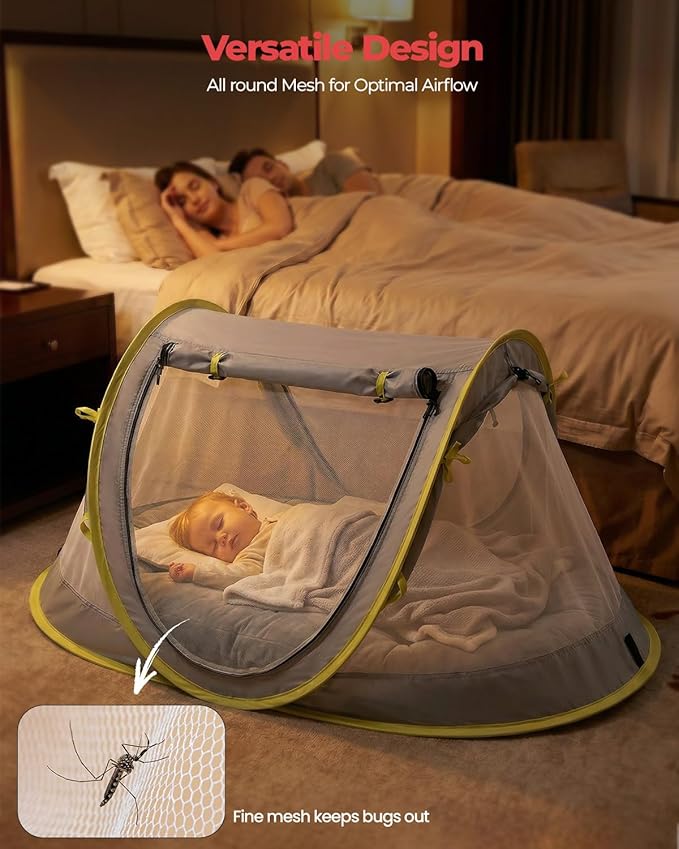 Poray Portable Baby Beach Tent with UPF 50+ Sun ShelterMosquito Net and Sunshade Ideal Pop Up Kids Travel Tent with Carry Bag &amp 2 StakesOutdoor Indoor Play and Sun Protection