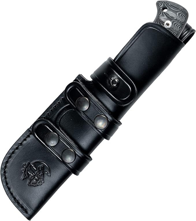 J&ampV Black Bear – Survival Knife for Camping Bushcraft Field Hunting Fishing Blade 11 cm Stainless Steel MOVA-58 Leather Sheath Made in Spain