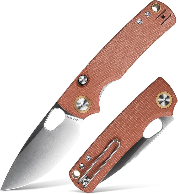 Vosteed EDC Knife 2.99 Sandvik 14C28N Steel Wider Blade Top Liner Lock Brown Micarta Handle Folding Pocket Knives with Clip for Men &amp Women Camping Fishing - Porcupine - A2604