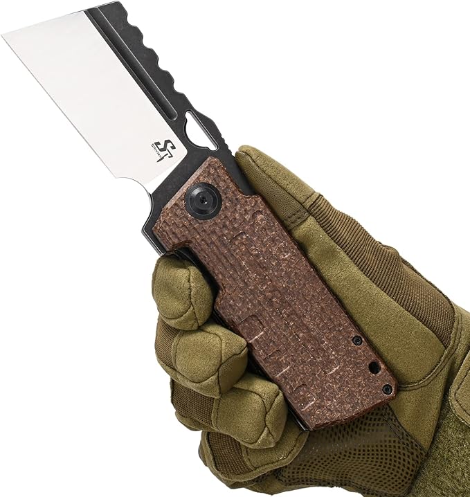 Sitivien ST155 Folding KnifeSandvik 14C28N Steel BladeMicarta Handle EDC Tool Knife Pocket Knife for FishingCampingHiking(Brown) …