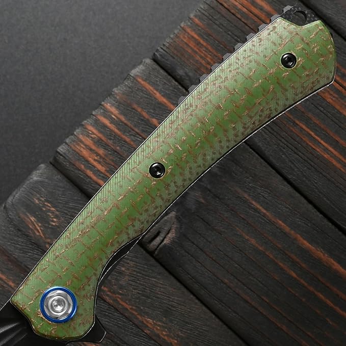 Sitivien ST144 Folding KnifeBlack Stonewashed 14C28N Steel BladeMicarta Handle Pocket Knife for Outdoor EDC CampingSurvivalHikingFishing(Green)