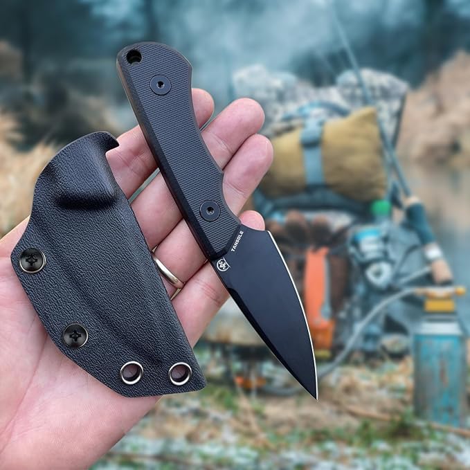 Tactical EDC Fixed Blade Knife with Sheath and clip 2.7 in Blade Small Fixed Knives for Outdoor Camping Survival Bushcraft Camp knife made of D2 steel and G10 Ergonomic handle (Black)