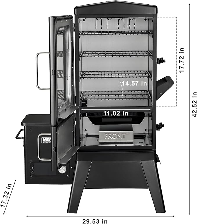 Electric Pellet Smoker with Rainproof Cover Vertical Wood Pellet Smokers Grill With Hook Meat Probe LED Display Temperature Control