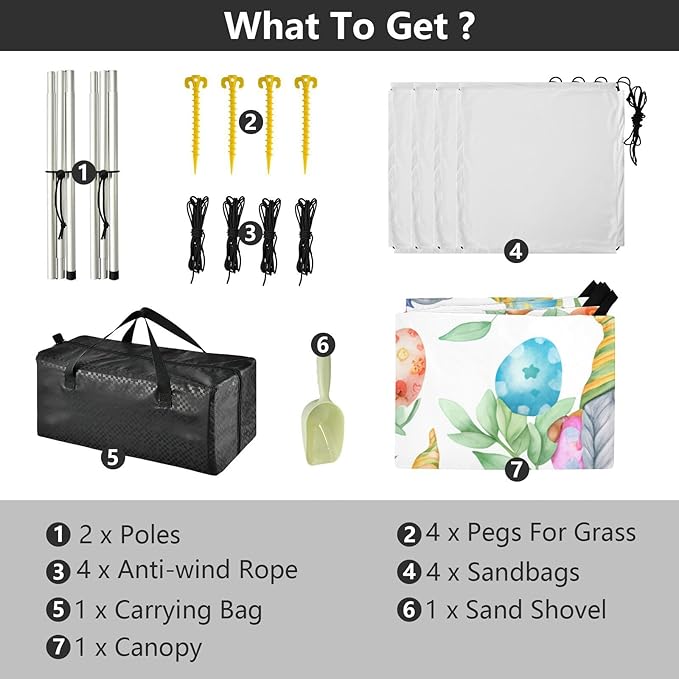 Beach Canopy with Windproof Ropes &amp Sandbags Beach Tent Sun Shade Sun Shelter for Camping Trips Fishing Backyard Fun or Picnics Easter Egg