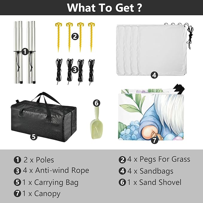 Beach Canopy with Windproof Ropes &amp Sandbags Beach Tent Sun Shade Sun Shelter for Camping Trips Fishing Backyard Fun or Picnics Easter Gnome