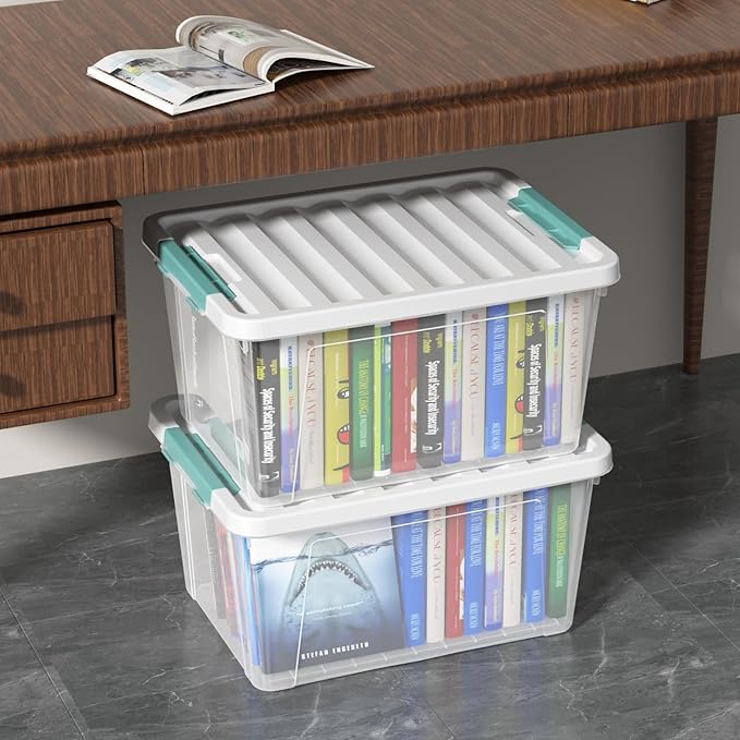 35 Quart Latch Storage Box 6-Pack Clear Plastic Storage Bins with Latching Lids