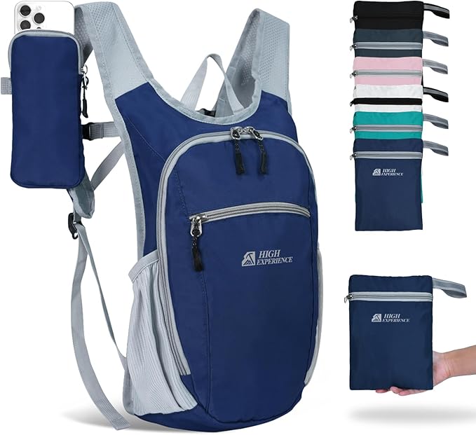 Hiking Backpack 10L/15L Small Daypack Lightweight Packable Travel Foldable Water Resistan for Women Men (Navy Blue 10L)