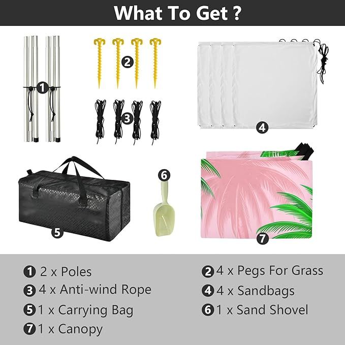 Beach Canopy with Windproof Ropes &amp Sandbags Beach Tent Sun Shade Sun Shelter for Camping Trips Fishing Backyard Fun or Picnics Palm Tree