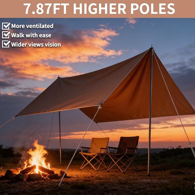DANCHEL OUTDOOR Waterproof Bell Tent Awning 4 Season Camping Tarp – Portable Canopy Cover with Poles Lightweight Glamping Accessories Rectangle