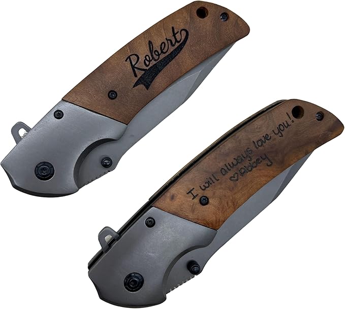 Personalized Pocket Knife Spring Assisted Wood Handle Folding Knife Gentlemen's Pocket Knife Knives fo Men Gift For Fathers Day