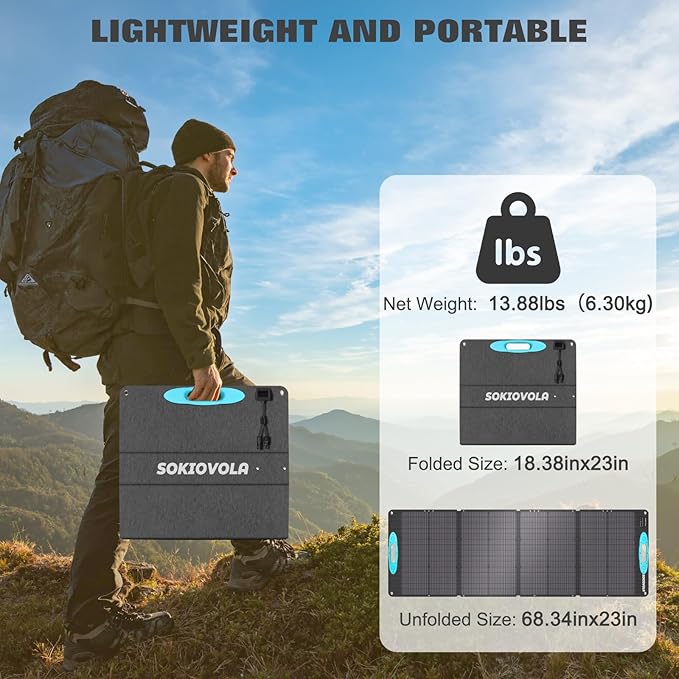 SOKIOVOLA 160W 18V Portable Solar Panels for Power Station25% High Conversion Efficiency ETFE Foldable Solar Panel Charger with Adjustable Kickstand Solar Panel for Camping Outdoor RV Trailer Car