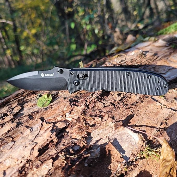 Firebird GANZO G704B-BK Pocket Folding Knife 3.34 440C Stainless Steel Black Blade G-10 Anti-Slip Handle with Clip Hunting Fishing Camping Folder Outdoor EDC Pocket Knife (Black)