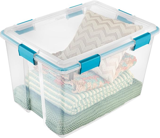 Sterilite 16-Pack Gasket Box Weather-Resistant Storage Bins with Latching Lids 80 Quart - Heavy-Duty Organizing Containers for Closet Bathroom and Office