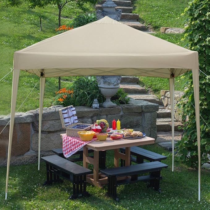 JHshop 10x10ft Canopy Tent Compact Portable Sun Shelter for Beach SportsLightweight Canopy Portable Outdoor Canopy Tent GazeboTent Camping Sun Shelter-Party Tent Easy to Set up (Khaki)