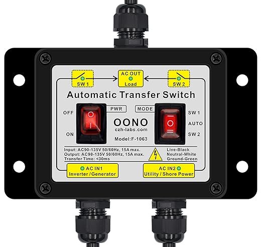 Manual and Automatic Transfer Switch AC120V 15A ATS Auto Transfer Switch (Core Wires Connects)