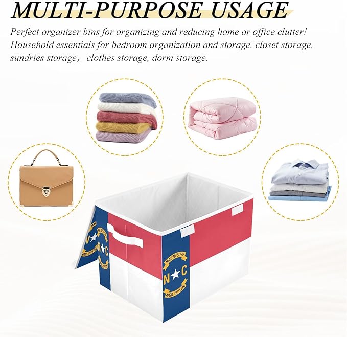 Nc North Carolina State Flag Storage Bin with Lid Stackable Organization Bins Shoe Boxes with Lids for Office Supplies
