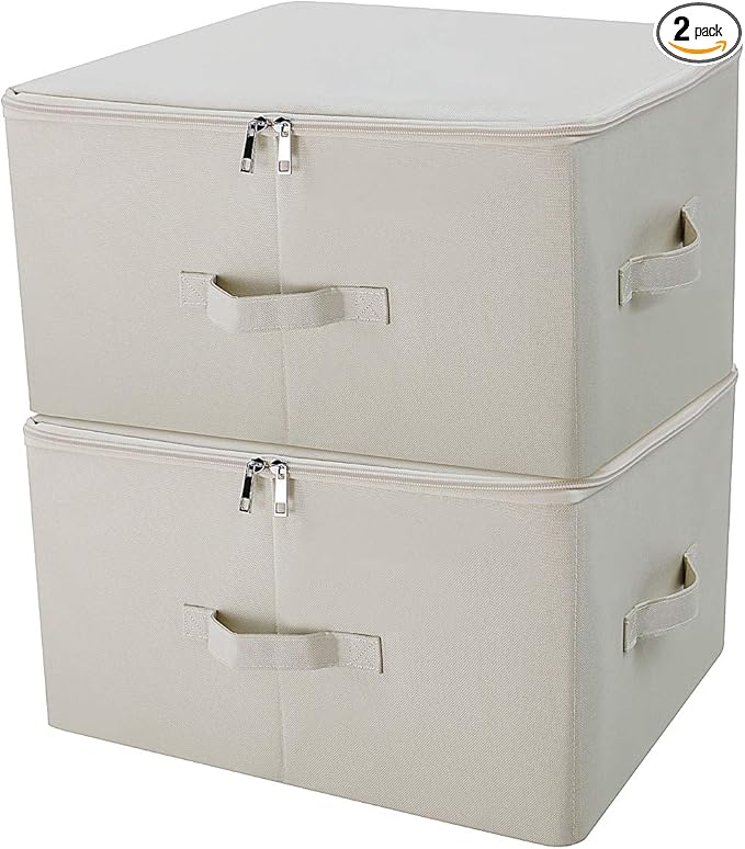 iwill CREATE PRO Collapsible Rigid Storage Bins with Lid Shelves Clothes Storage Cubes Tide Up Your Wardrobe Beige Set of 2