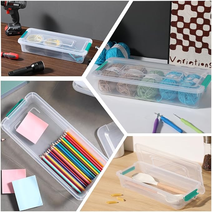 Plastic Storage Containers Clear Craft Storage Bins with Grey HandleOrganizer Box with Durable Lids Stackable Containers for Organizing Craft and Tools (8 Pack-4 Quart Green)