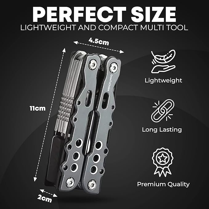 14-In-1 Multitool Pliers Pocket Knife Stainless Steel Great Camping Accessories - Camping Multi Tool Gifts for Men with Portable Belt Holder Nylon Pouch and Safety Locking Survival Tools