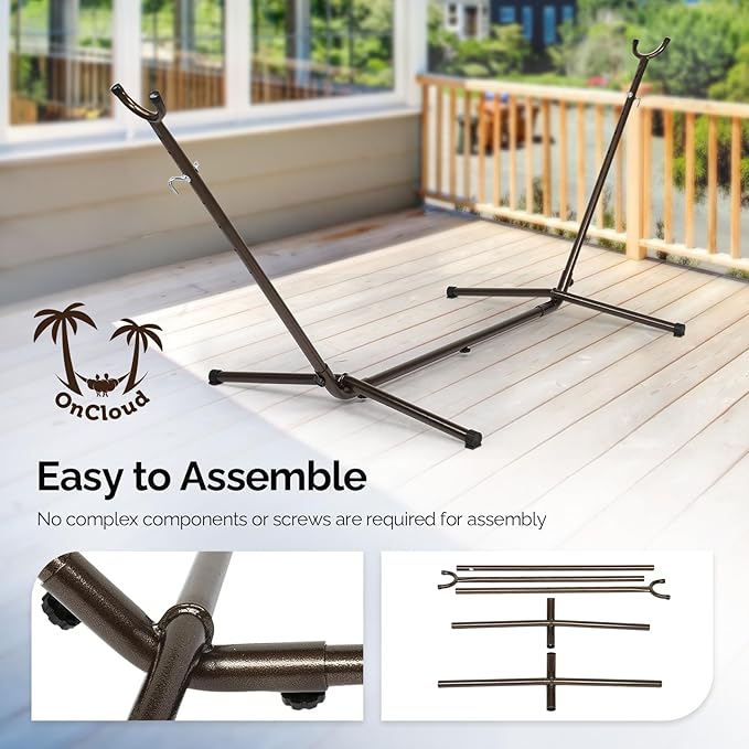 ONCLOUD 9 FT Hammock Stand Only Heavy Duty Adjustable Indoor Outdoor Space Saving Steel Stand with Carrying Case Universal Hammock Stand with 450 Pounds Capacity for Garden (Antique Bronze Finish)