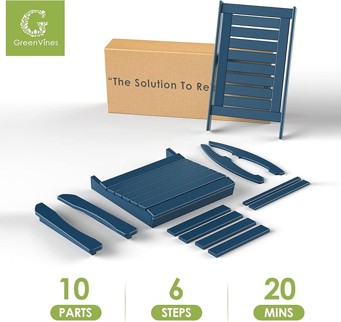 GREENVINES Outdoor Rocking Chairs | Set of 2 | Porch Rocker | HDPE Plastic | Blue | Oversized Rockers | High Back | Big &amp Tall | Ladder Back | for Patio Outside Backyard Balcony Garden