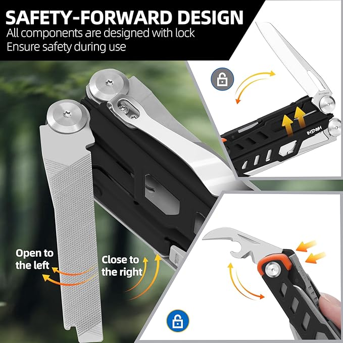 HANSHI 15 in 1 Multitool Pliers with Scissors Upgraded Heavy Duty Stainless Steel Multi Tool with YG10 Tungsten Steel Replaceable Wire Cutters for Survival Camping HikingRepair and Gift (Black)