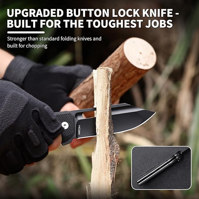 8.11 Large Pocket Knife for Men B-26 3.94 14C28N Blade Large Tactical Pocket Knife with G10 Handle Upgraded Reinforced Lock Includes Pocket Clip and Nylon Sheath for Camping Survival