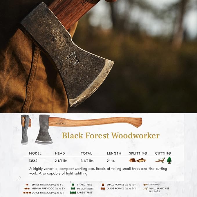 1844 Helko Werk Germany Traditional Black Forest Woodworker Axe - Made in Germany Hand Forged Bushcraft Axe and Forest Axe for Cutting Head 2.25 lbs Handle 24 in. (Black Forest Wood Worker) #13562