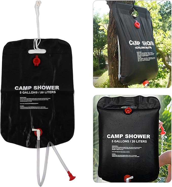 Gavigain 20L Solar Shower Bag5 gallons Solar Heating Camping Shower Bag with Removable Hose for Camping Beach Swimming Outdoor Traveling