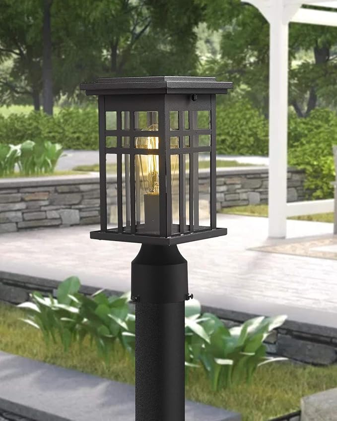 zeyu Exterior Post Light Outdoor Pole Lantern Pillar Light Fixture with Clear Glass Shade and Black Finish 20068-P BK