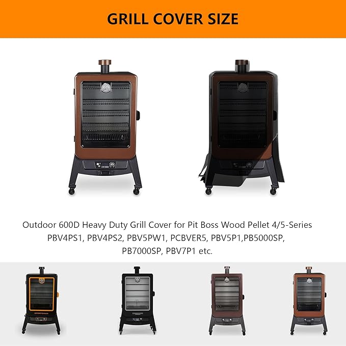 Vertical Smoker Cover For Pit Boss Pellet Smoker 4/5/7 SeriesPro Series 4 Grill Cover Compatible With PBV4PS1PBV5PW1PBV4PS2 PBV5P1735507304073752PB10739Weather-Resistant Zipper Design (Black)