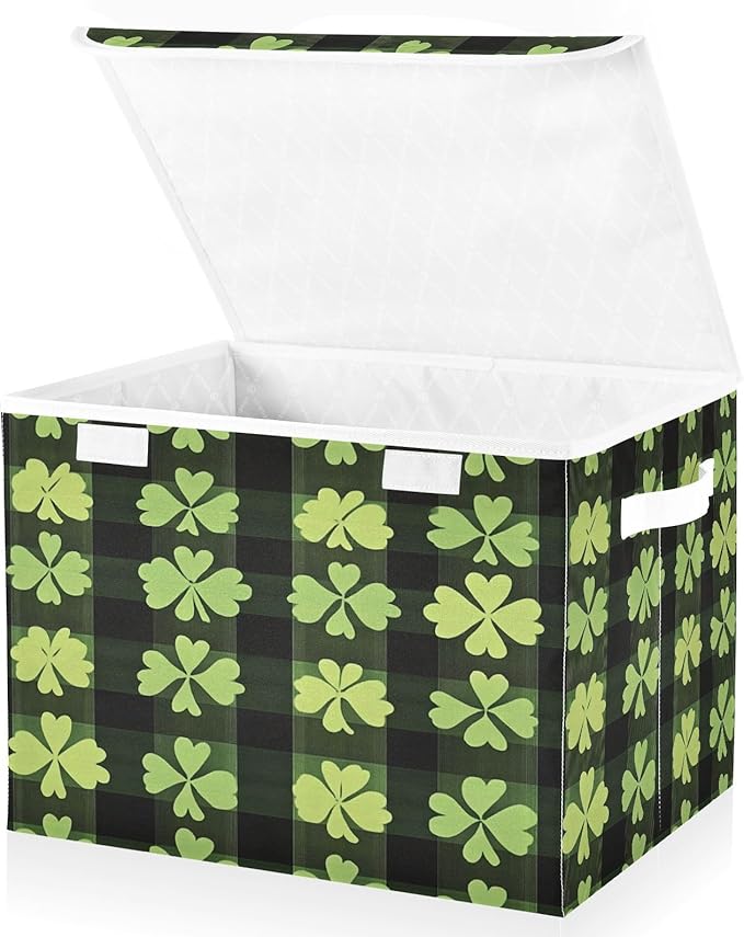 Clover Stripes Fabric Storage Bins with Lids and HandleFoldable Storage Bins with LidsCloset Organizers for Clothes Storage Room Organization Office Storage Chest Organizer