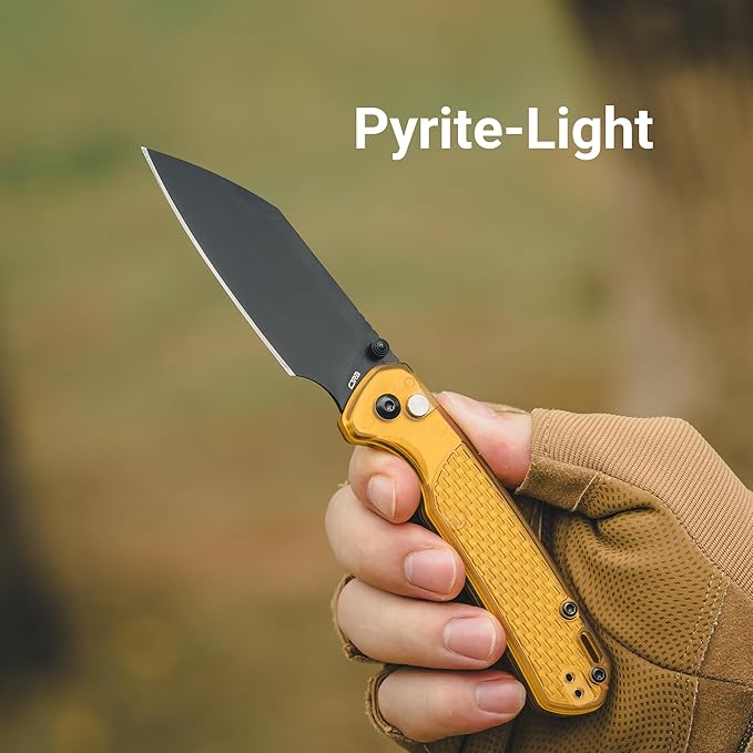 CJRB Pyrite-Light Folding Knife 3.34'' AR-RPM9 Steel Blade Pocket Knife with Clip for Men Women Sharp EDC Knife for Camping Survival Hiking J1945 Amber