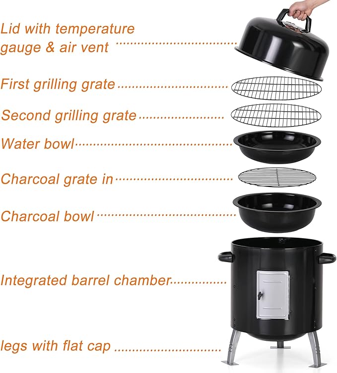 Captiva Designs 17-Inch Outdoor Vertical Smoker Wood Chunks Smoker with Thermometer for Outdoor CookingGrillingPicnicCamping and Party