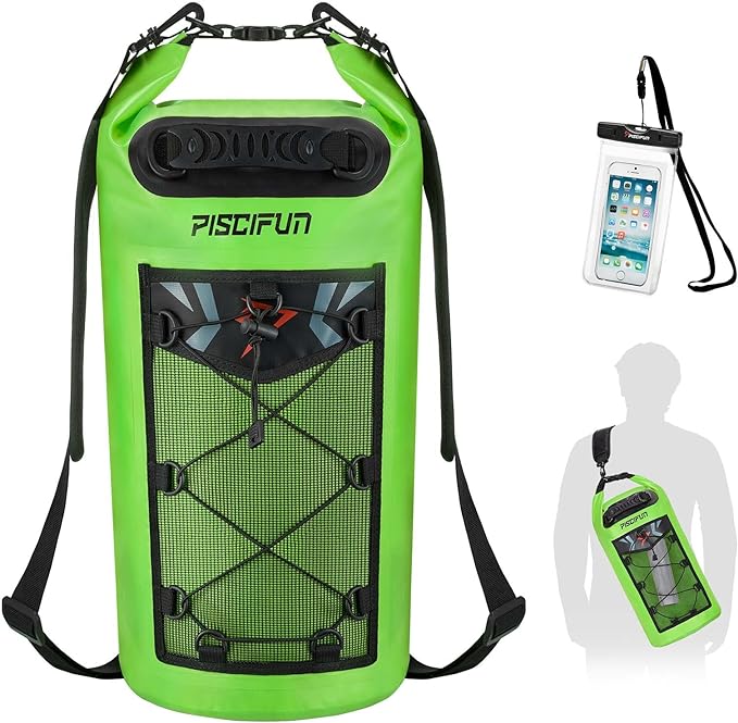 Piscifun Dry Bag Waterproof Floating Backpack 10L/20L/30L/40L with Waterproof Phone Case for Boating Kayaking Fishing