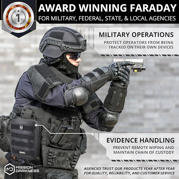 Mission Darkness Dry Shield MOLLE Faraday Pouch (2nd Gen) // Waterproof &amp Submergible Dry Bag + RF Shielding Liner. Signal Blocking Anti-tracking EMP Shield Data Privacy Electronic Device Secu
