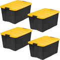 IRIS USA 94 Qt Stackable Plastic Storage Bins with Lids 4 Pack - BPA-Free Made in USA - Garage Organizing Solution Latches Durable Nestable Containers Secure Pull Handle - Black/Yellow