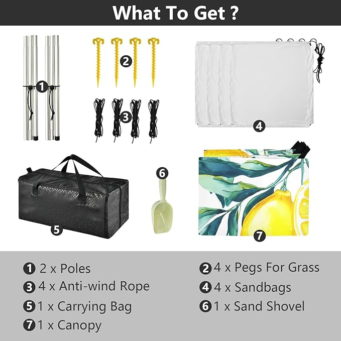 Beach Canopy with Windproof Ropes &amp Sandbags Beach Tent Sun Shade Sun Shelter for Camping Trips Fishing Backyard Fun or Picnics Lemon