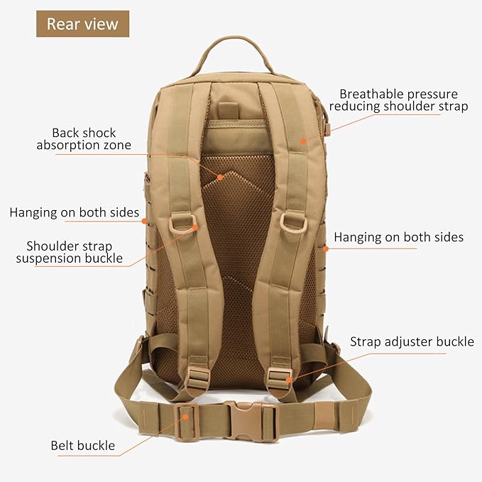 Tacticals Backpack for Men Molle System Survival Backpack Water-Resistant Multifunctional Hunting Bag for Travel Camping Hiking Sports Khaki Hunting Survival Tacticals Bag