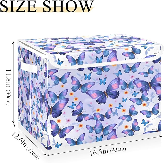 MNSRUU Containers Baskets with Lids Butterflies Fabric Foldable Storage Bins Organizer with Lid Collapsible Storage Boxes for Home Bedroom Closet Office