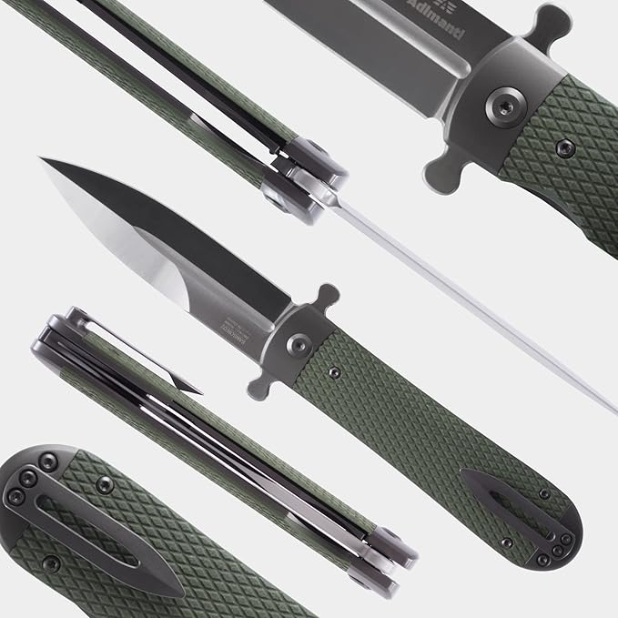 Ganzo Firebird Adimanti Samson-GR Folding Pocket Knife Razor Sharp D2 Steel Blade Ergonomic G10 Anti-Slip Handle with Clip Hunting Fishing Camping Gear Outdoor Flipper EDC Pocket Knife (Green)