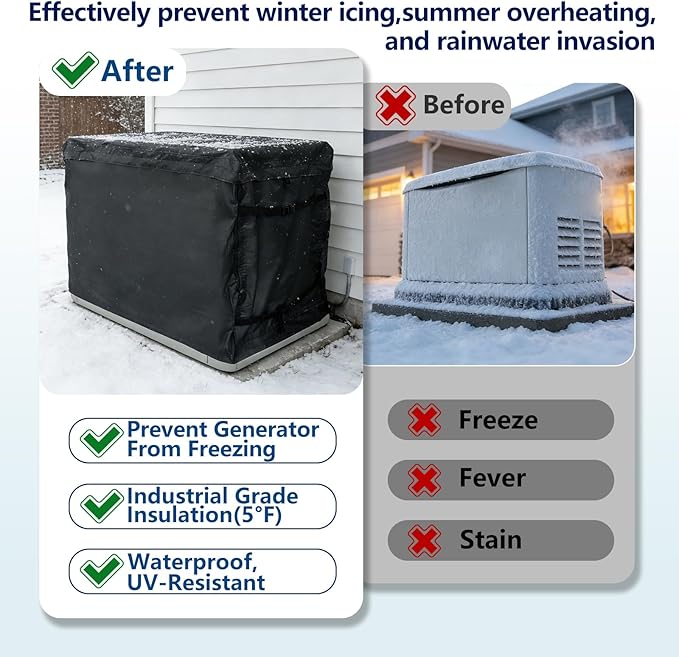 Generator Cover600D Outdoor Generator Covers for G007043 22KW Home Standby GeneratorWith Insulation Aluminum Foil Winter Generator Cover 50W X 26.5D X 28.5H(Black)