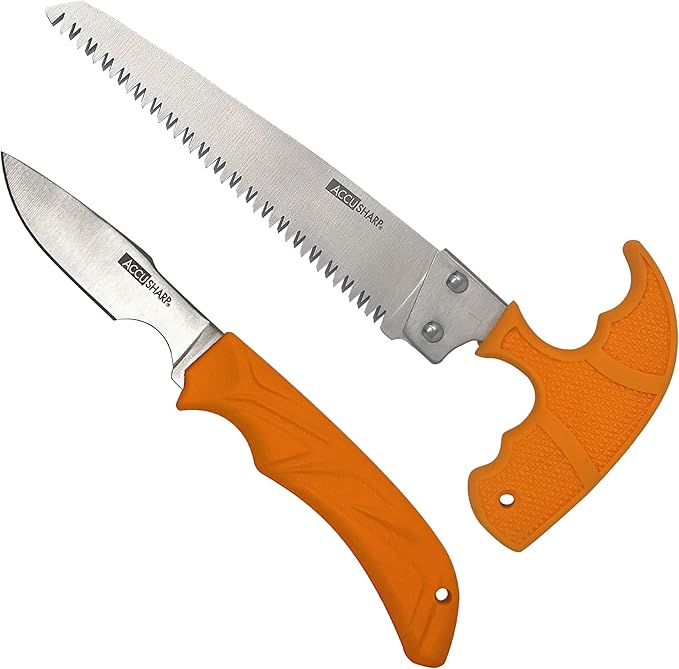 AccuSharp Bone Saw &amp Caping Knife Bundle Ergonomic and Durable Cutting Tools with Sheaths Precision Tools for Game Processing Camping and Outdoor Adventures