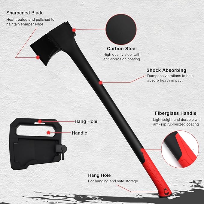 Camping Hatchet 28 InchSurvival Hatchet Tactical for Wood Chopping and KindlingHatchet Axewith V Grind Blade Lightweight Nylon Fiber Handlefor Outdoor Survival Gardening Hiking(M)
