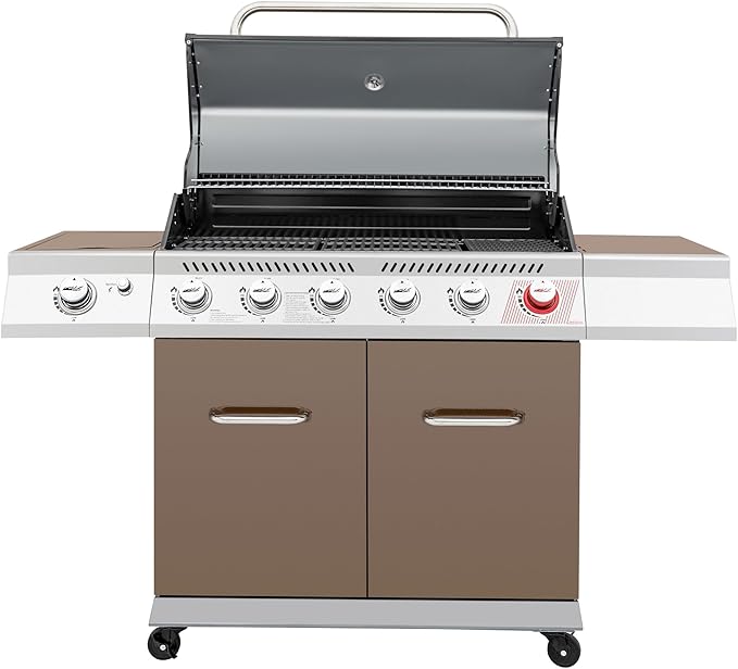 Royal Gourmet GA6402C 6-Burner Propane Gas Grill with Sear Burner and Side Burner 74000 BTUs Cabinet Style Outdoor BBQ Grill for Barbecue Grilling &amp Backyard Cooking Coffee