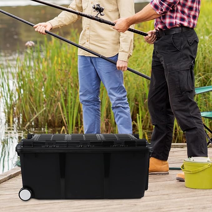 20 gallon Large Storage Bin with Removable Compartment Industrial Container with Wheels 2 Packs